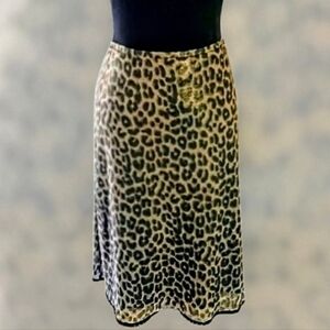 Vintage Express Leopard Print Pencil Skirt Lined Lace Hem Gold Shimmer Sz. L